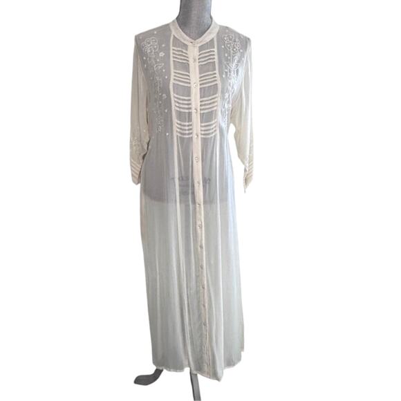 April Cornell Sheer cream robe sequin floral details size medium